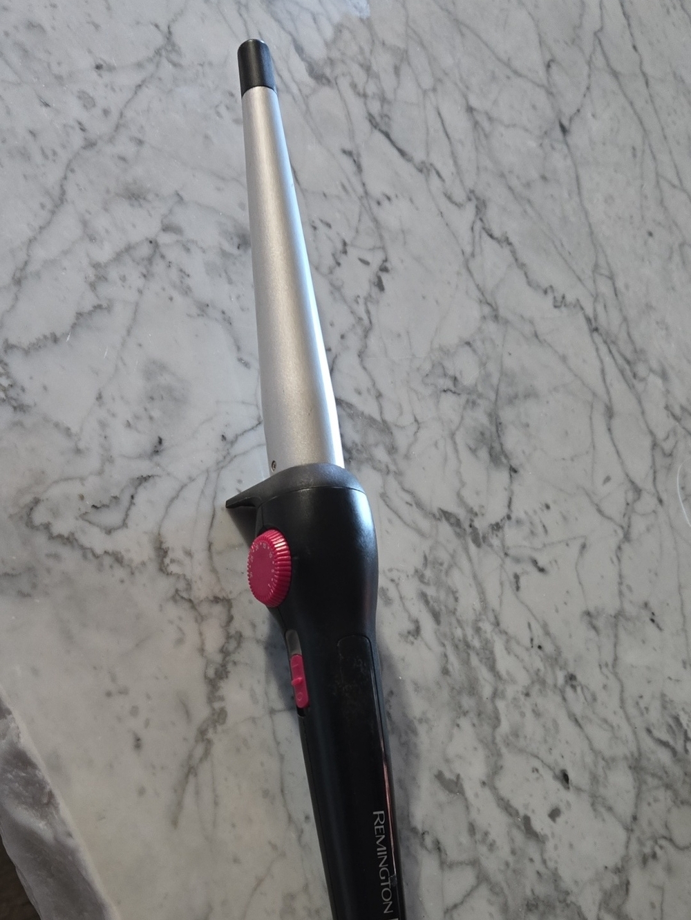 Silver Tapered Curling Wand with Black Handle and Pink Controls - Picture 2 of 3